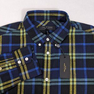 $225 Rag & Bone Mens Fit 2 Tomlin Navy Shirt Button Down Plaid Flannel Size M